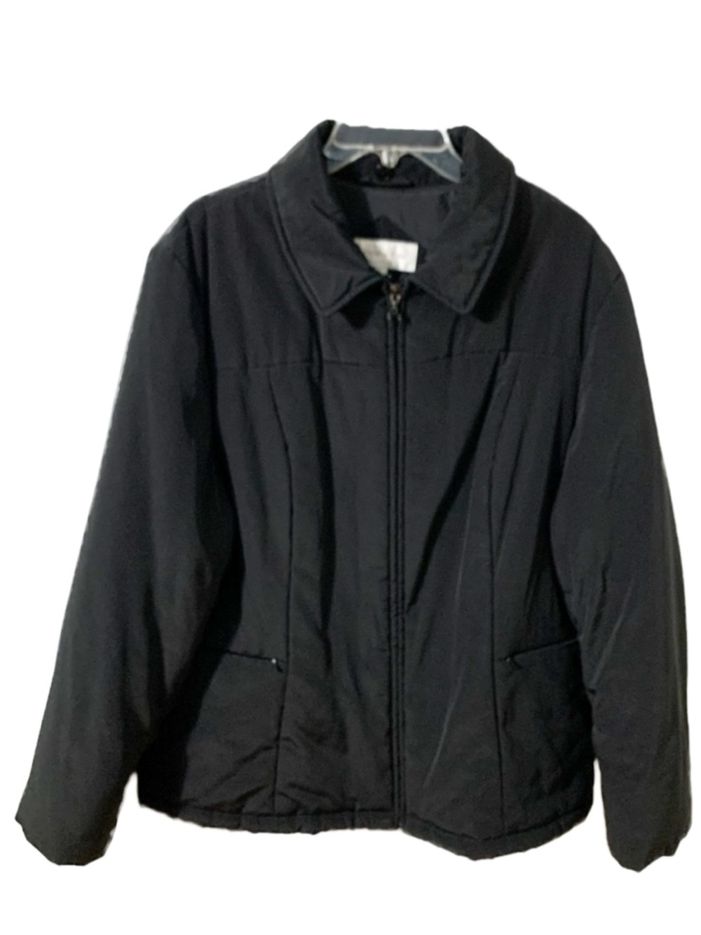 Jones New York Black Insulated Winter Coat Zip Front Fully Lined Pointed Collar